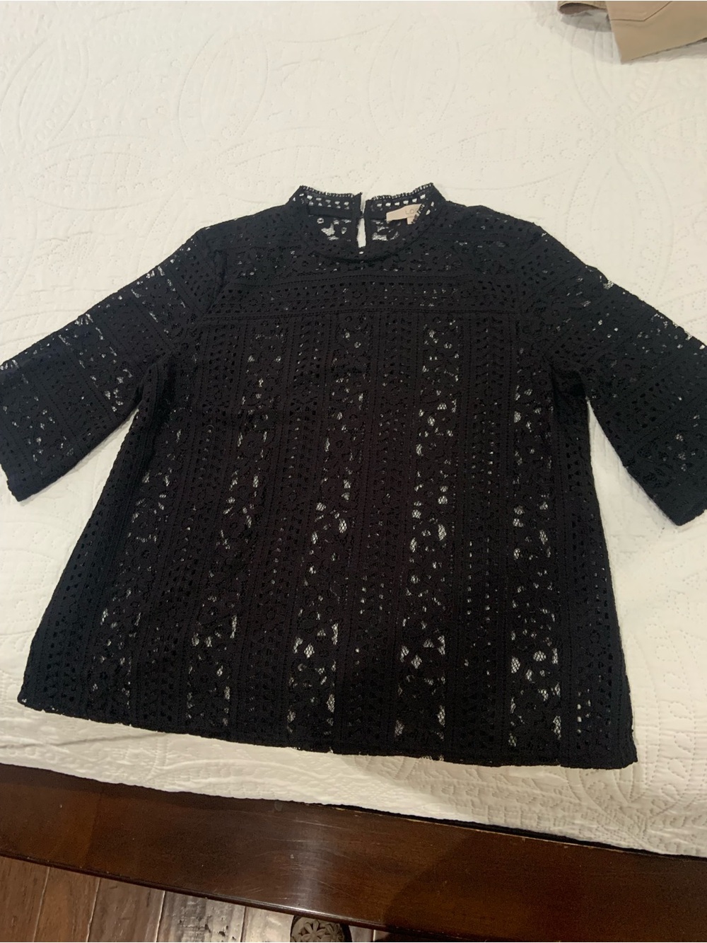 LOFT Black Crochet Lace Tunic with Mock Neck